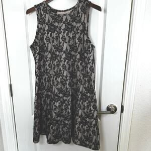 Metaphor Black Floral Lace On Nude Fit & Flare Sleeveless Mini Dress Women’s XL